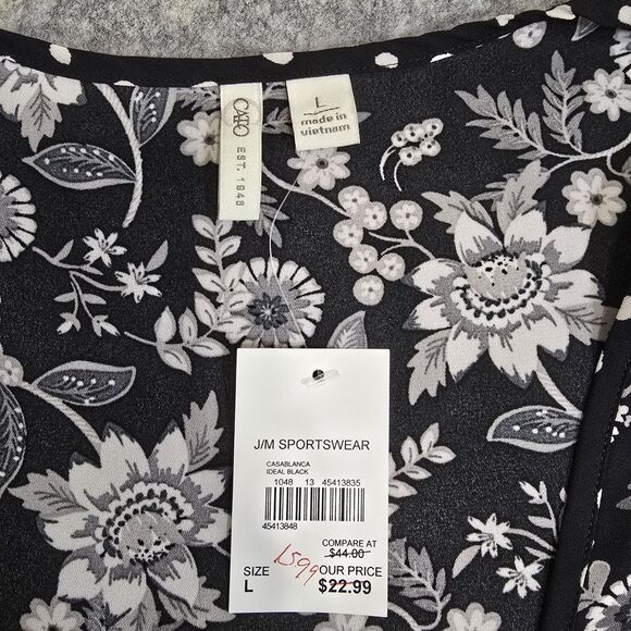 Cato Top Tie Front Kimono Large White Black Floral Short Sleeve Flowy V Neck - Picture 6 of 10